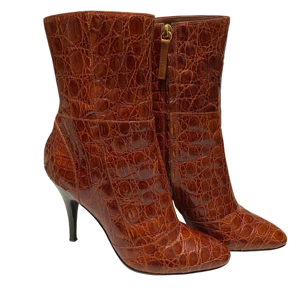 Giuseppe Zanotti Women's Croc Embossed Leather Heeled Ankle Boots Mob Wife Luxe